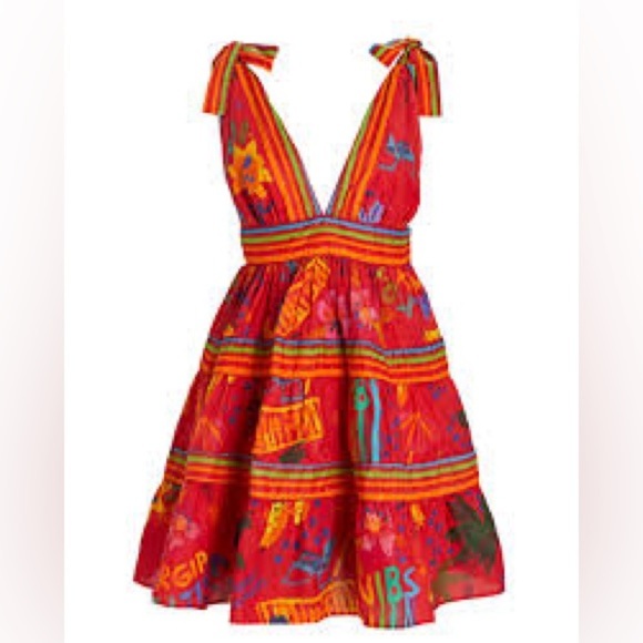 FARM RIO good vibes mini dress red 100% cotton size L - Picture 14 of 14